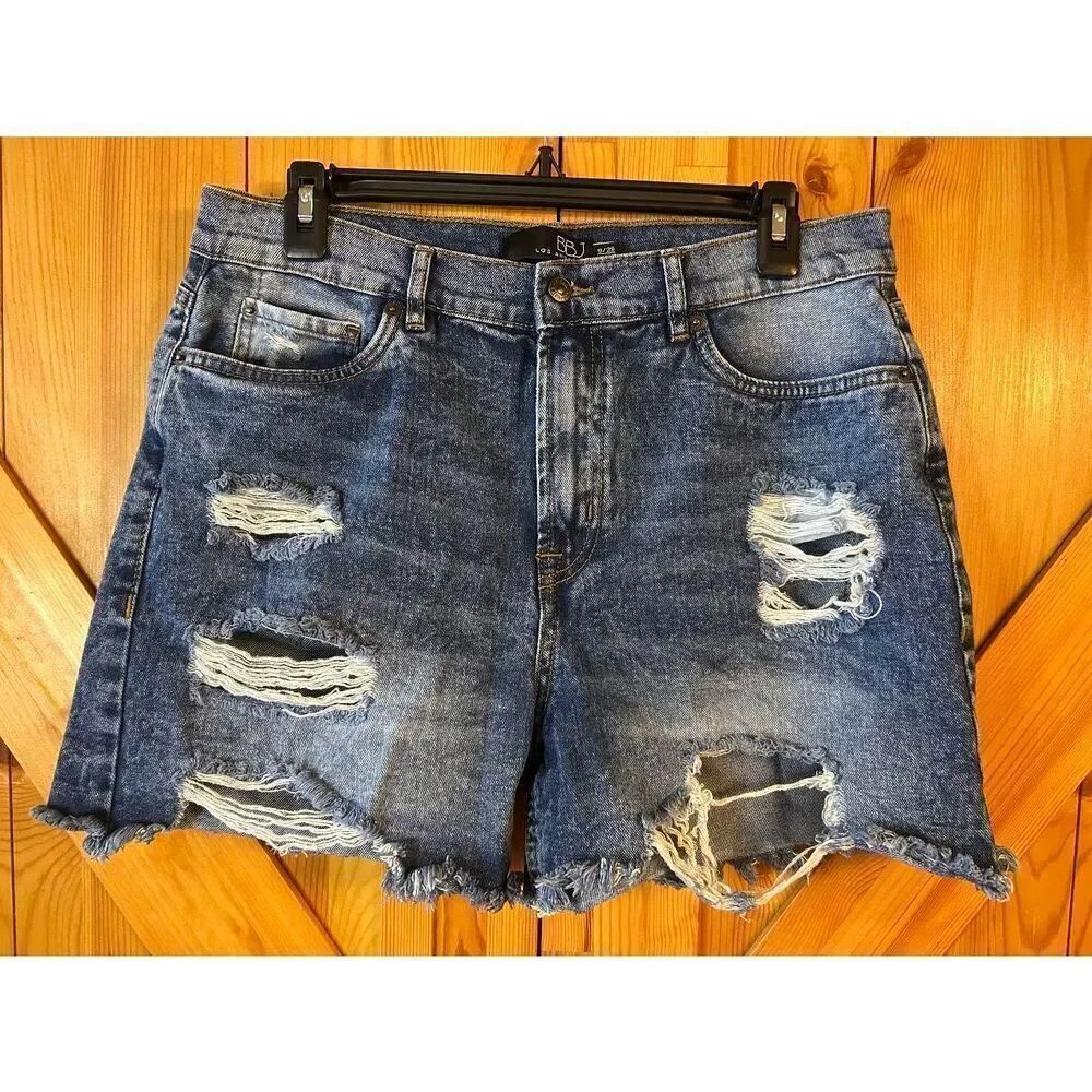 BBJ Boom Boom Jeans High Waisted Med Wash Ripped Denim Shorts Size 9/29 (8718)
